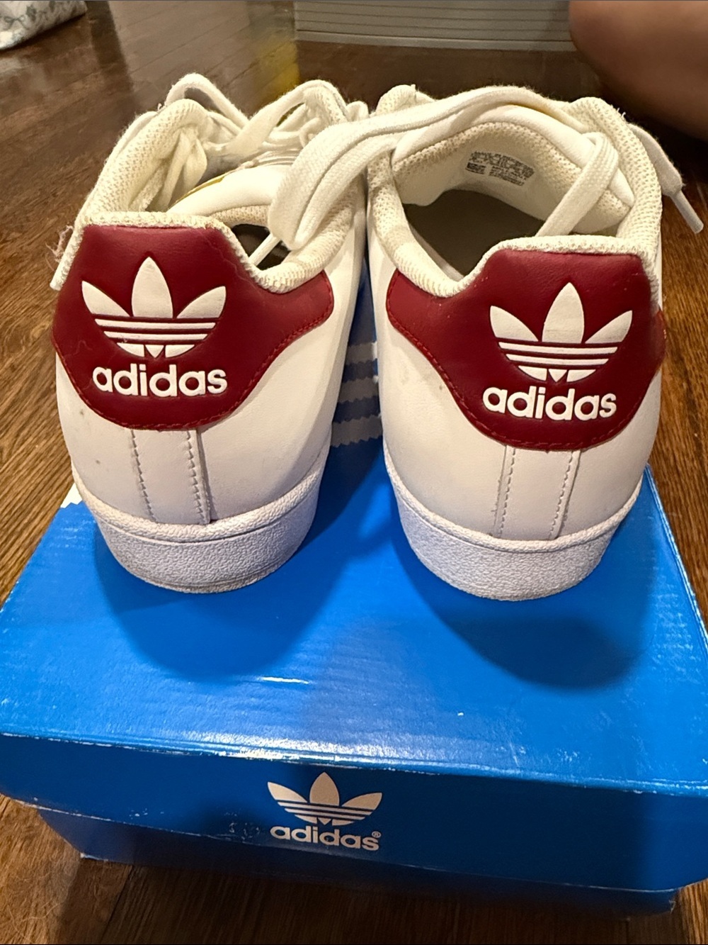 adidas White Sneakers with Maroon Three-Stripes superstars - Picture 2 of 4